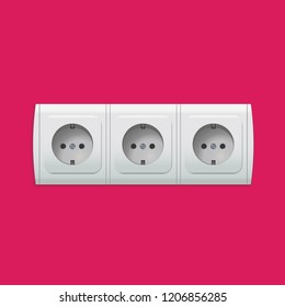 Isolated white vector socket and switches set on pink background