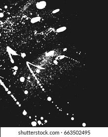 Isolated white watercolor ink splatter on black background. Grunge texture, vector illustration
