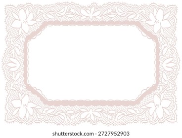 Einzeln weiße skurrile Rahmen doilies mit Spitze florale Ornament dekoriert. Horizontale Form Rand mit Vintage viktorianischen Eleganz. Häkeln, skurriles Element für Scrapbooking, Hochzeits-Einladungskarten.