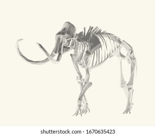 Isolated White Woolly Mammoth Skeleton on Light Background. Low Poly Vector 3D Rendering