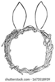 Einziger Wildkranz mit Kaninchenohren für Osterdekoration auf weißem Hintergrund. Vektorillustration
