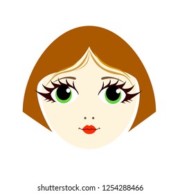 An isolated wind avatar of a beautiful young girl with a short haircut and big eyes, red hair. Gender definition of a female on the Internet, social groups, applications, computer programs.