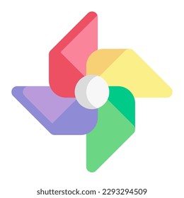 Isolated windmill in flat icon on white background. Toy, fun, childhood, summer, spring