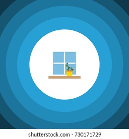 Isolated Window Flat Icon. Flowerpot Vector Element Can Be Used For Window, Flower, Pot Design Concept.