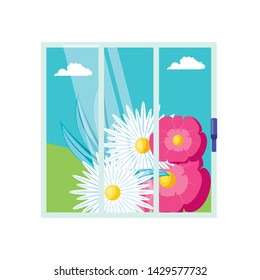 Isolated window and flowers design