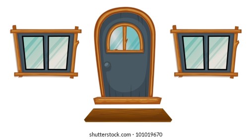 Isolated windows and a door on white
