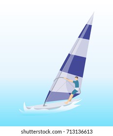 Isolated windsurf in ocean. Extreme sport equipment.