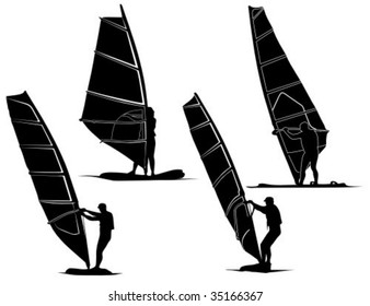 Isolated of windsurfers silhouette illustration.