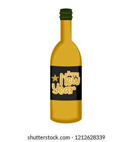 Isolated wine bottle. Happy new year. Vector illustration design