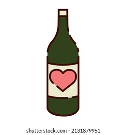 Isolated wine bottle with a heart label flat design icon Vector illustration