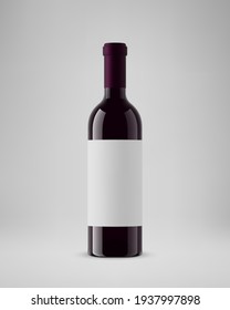 Isolated wine bottle with horizontal label. 3D illustration. Vector.