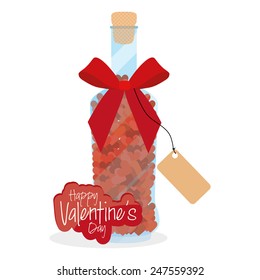 an isolated wine bottle with a ribbon and hearts for valentine's day