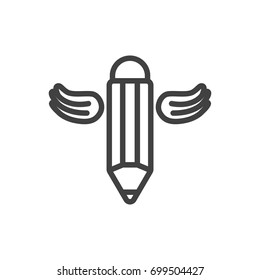 Isolated Wings Outline Symbol On Clean Background. Vector Writing Element In Trendy Style.
