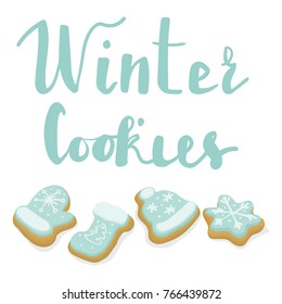 Isolated winter Christmas cookies with lettering