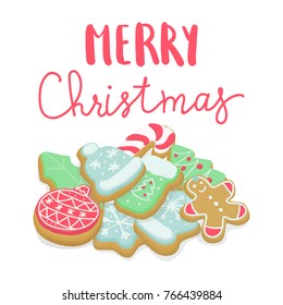 Isolated winter Christmas cookies lettering