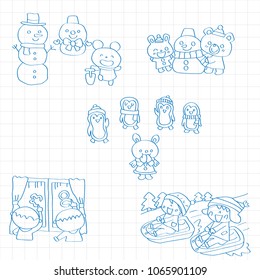 Isolated winter doodle style illustrations
