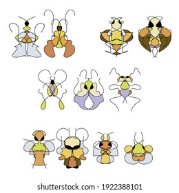 Isolated, wire-made contours of whimsical insects – 2 pairs, 3 friends, a family. For embroidery patches, children products, schemes for earrings, weather vanes, garden wire sculpture, stained glass.