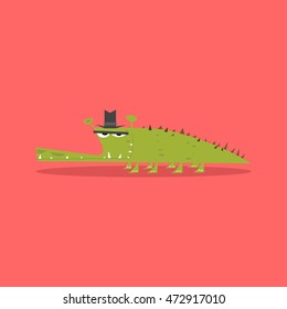 isolated wise crocodile on red background vector