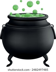 isolated witch pot. witch cauldron with green potion. halloween 3d element