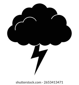 Isolado dentro desta imagem está um símbolo de nuvem preta liberando um raio. Esta nuvem escura contrasta com um fundo branco, transmitindo um clima severo.