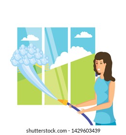 Isolated woman cartoon cleaning design