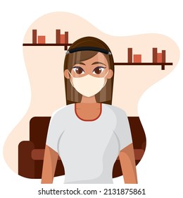 Isolated woman cartoon with face mask Selfcare and prevention Vector illustration