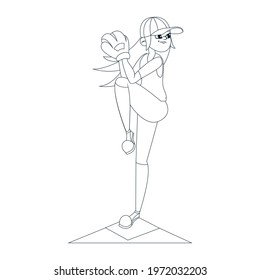 Isolated woman character practicing baseball