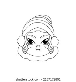 Isolated woman christmas draw borderline cute face vector illustration