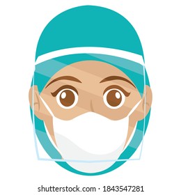 Isolated woman covid-19 medical head hero doctor icon - Vector