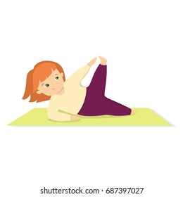 Isolated woman doing yoga on white background. Leg up.