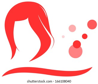 isolated woman hair and red bubbles - barbershop symbol