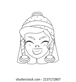 Isolated woman happy christmas draw borderline cute face vector illustration