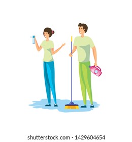 Isolated woman and man cartoon cleaning design