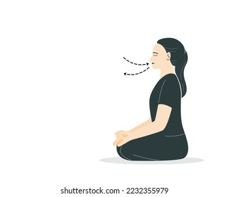 Isolated of a woman meditating and breathing exercise Vector illustration in flat style.