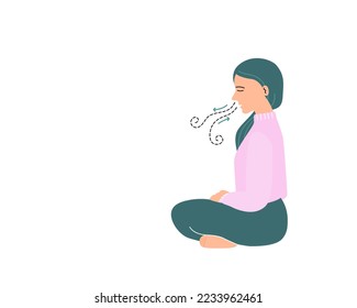 Isolated of a woman meditating and breathing exercise Vector illustration in flat style.