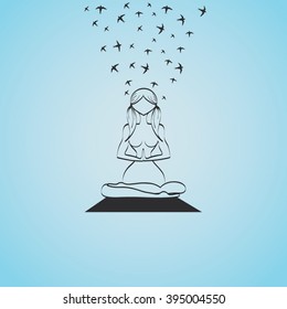 Isolated woman meditating in lotus pose of yoga. 