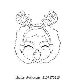 Isolated woman reindeer christmas draw borderline cute face vector illustration