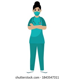 Isolated woman Surgeon hero doctor white icon - Vector