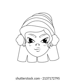 Isolated woman winter christmas draw cute face borderline vector illustration