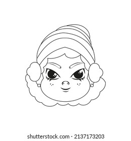 Isolated woman winter christmas draw borderline cute face vector illustration