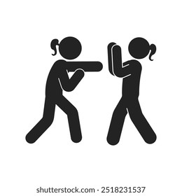 Isolated women sport pictogram, boxing icon, man punch on a sandbag, fitness symbol