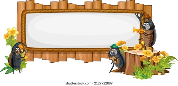Isolated wooden banner with beetle illustration