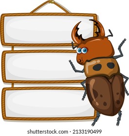 Isolated wooden banner with beetle illustration