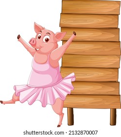 Isolated wooden banner with funny pig illustration