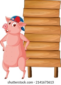 Isolated wooden banner with funny pig illustration