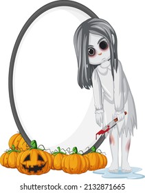 Isolated wooden banner with ghost illustration