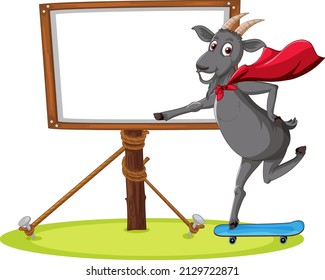 Isolated wooden banner with goat illustration
