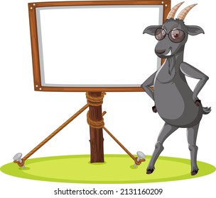 Isolated wooden banner with goat illustration