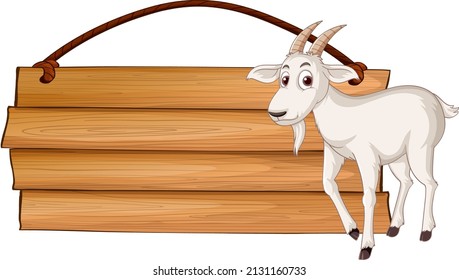 Isolated wooden banner with goat illustration