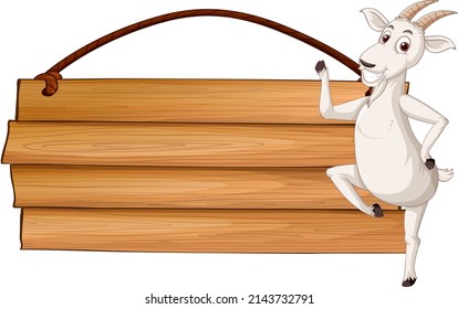 Isolated wooden banner with goat illustration